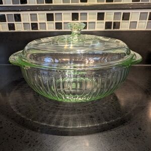 - Vintage Martha Stewart green ribbed 2 quart  Pyrex dish.